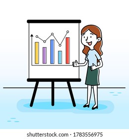 Illustration vector graphic of Business Woman Presentation Vector. Perfect for business website, education, school, course, brochure, social media illustration, etc