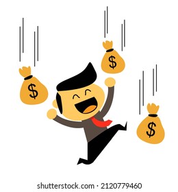 Illustration Vector Graphic Businessman Cartoon  Cute Charcater In Money Rain. Suitable For Any Content About 