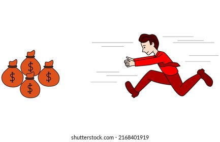 Illustration Vector Graphic Businessman Cartoon Character Running for Money Suitable for any content about Business 
