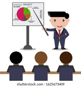 Illustration vector graphic of businessman  is presenting about the project .Good for template,web,mascot,etc.