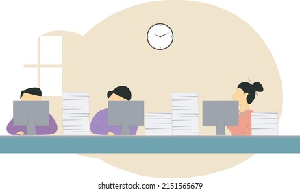 Illustration vector graphic of busy office worker, perfect for office flat illustration, business illustration etc