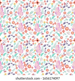 illustration vector graphic of butterflies and floral flowers fit to place background,seamless pattern,pattern,wallpaper,textile,invitation,etc.