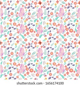illustration vector graphic of butterflies and floral flowers fit to place background,seamless pattern,pattern,wallpaper,textile,invitation,etc.