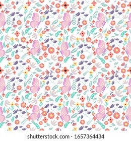 illustration vector graphic of butterflies and floral flowers pattern fit to place background,seamless pattern,pattern,wallpaper,textile,invitation,etc.