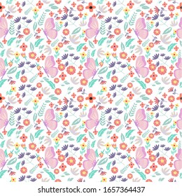illustration vector graphic of butterflies and floral flowers pattern fit to place background,seamless pattern,pattern,wallpaper,textile,invitation,etc.