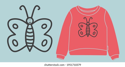 Illustration vector graphic of butterfly outline on sweater, perfect for t-shirts design, clothing, hoodies, women thrift. 