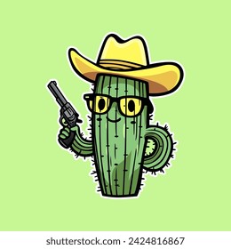 Ilustración vectorial de cactus sosteniendo una pistola 