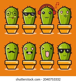 illustration vector graphic of cactus kawaii. Cute cactus bundle set premium vector. Perfect for your product, like nutrition,etc.