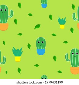 Illustration vector graphic of Cactus, Plants in pattern. Fit to place in kids tshirt, pajama or playground wall. 