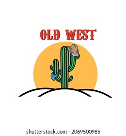 illustration vector graphic of cactus,hat,and bandana,old west,suitable for background,banner,poster,etc .