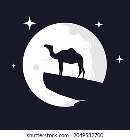 Illustration Vector Graphic of Camel with Moon Background. Perfect to use for T-shirt or Event