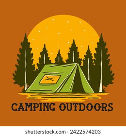 Illustration vector graphic of CAMPING OUTDOORS FOREST for apparel design merchandise, such as logos on product packaging