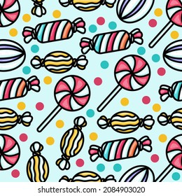 illustration vector graphic of candy kawaii. Cute Candy seamless pattern premium vector. Perfect for your background, textile product, print on demand.