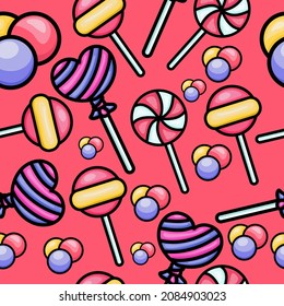 illustration vector graphic of candy kawaii. Cute Candy seamless pattern premium vector. Perfect for your background, textile product, print on demand.