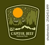 Illustration vector graphic of CAPITOL REEF AT THE NIGHT NATIONAL PARK BADGE LOGO DESIGN VECTOR ILLUSTRATION for apparel design merchandise, such as logos on product packaging