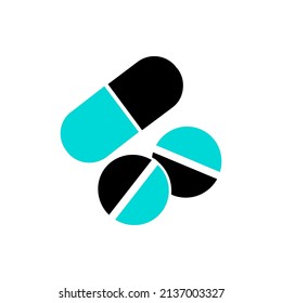 Ilustración vectorial gráfico de la cápsula y el icono de la píldora. Concepto de diseño plano. Perfecto para ícono, afiche, banner, web, etiqueta, signo, símbolo, logotipo, tarjeta, plantilla, aplicación, etc.