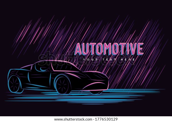 Illustration vector graphic of car automotive\
concept with line art neon sign style, Good for t shirt, banner,\
poster, landing page,\
flyer.