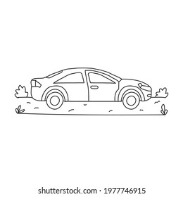 illustration vector graphic of car on the road. doodle style. good for coloring book or pages.