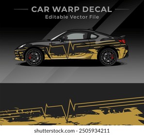 Illustration Vector of Graphic Car Wrap Decal Sticker With Abstract Heartbeat Line and Black Gold Color. Editable Vector. Car Branding Abstract. Ready to Print