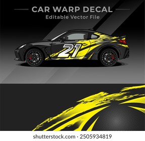 Illustration Vector of Graphic Car Wrap Decal Sticker With Black and Yellow COlor . Editable Vector. Car Branding Abstract. Ready to Print