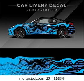 Illustration Vektorgrafik von Auto Wrap Decal mit schwarzblauer Farbe. Livery-Design für Rennwagen, Contest oder den täglichen Gebrauch