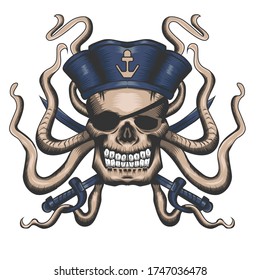 Illustration Vector Graphic of Caribbean Skull. Perfect for t-shirt design, merchandise, apparel, pin design, etc