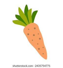 Illustration Vector Graphic of Carrot. Vegetable Flat style Isolated on white background. Cartoon Vegetable Element for web landing page, banner, flyer, sticker, card. Hand Drawn Orange Green Design