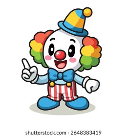 Ilustração Vetor Gráfico Cartoon de um Adorável palhaço Personagem com Rainbow Wig, Nariz Vermelho, e Calças listradas