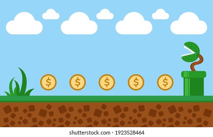 
Illustration vector graphic of cartoon background with monster pant, money, cloud and other element looks like game background. Suitable for playground backdrop and other children product.