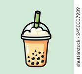 Illustration Vector Graphic Cartoon of a  of a Boba Drink, Featuring Tapioca Pearls and Creamy Texture