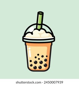 Illustration Vector Graphic Cartoon of a  of a Boba Drink, Featuring Tapioca Pearls and Creamy Texture