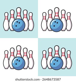 Illustration Vector Graphic Cartoon of a Bowling Ball and Pins Set