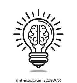 Illustration vector graphic of Cartoon brain idea creative design, bulb, education, idea, learning. Brain idea icon. Light bulb with brain vector liner icon, idea concept.