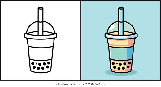 Illustration Vektor Grafik Cartoon einer Blase Tee trinken mit Stroh