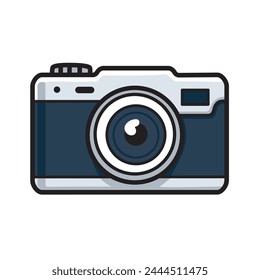 Ilustración Vector Caricatura gráfica de un ícono de cámara, simbolizando la Fotografía, los recuerdos y la creatividad en un estilo divertido e interactivo
