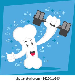 Illustration Vector Graphic Cartoon Character of Strong Bone Holding a Dumbbell