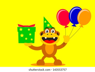 illustration vector graphic cartoon character of monkey says happy birthday