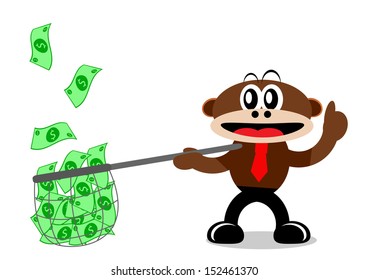 Illustration Vector Graphic Cartoon Character of Monkey in Business Themes