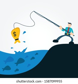 Illustration vector graphic cartoon character of businessman fishing a money
