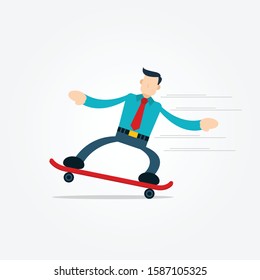 Illustration vector graphic cartoon character of businessman playing skateboard