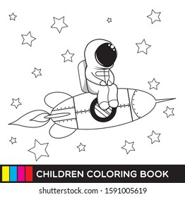 illustration vector graphic cartoon character of astronaut sit on a rocket for children drawing book