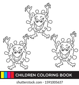 illustration vector graphic cartoon character of green virus for children coloring book