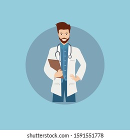 illustration vector graphic cartoon character of smile male doctor with beard