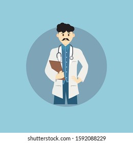 illustration vector graphic cartoon character of smile curly hair doctor