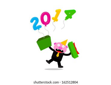 illustration vector graphic cartoon character of new year themes 2014