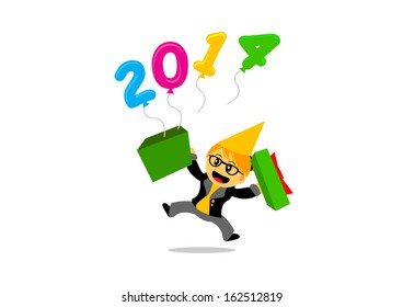 illustration vector graphic cartoon character of new year themes 2014