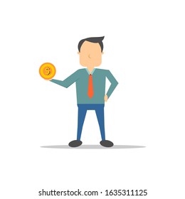 Illustration vector graphic cartoon character of businessman holding coins