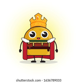 Illustration vector graphic cartoon character of smile burger, burger with crown. perfect for fast food restaurant, etc. 