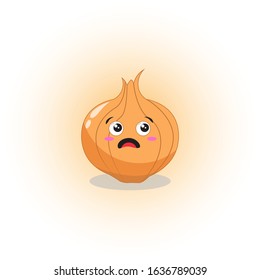 illustration vector graphic cartoon character of surprised cute onion mascot. perfect for nutrition product, etc.