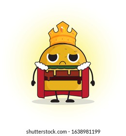 Illustration vector graphic cartoon character of sad burger, burger with crown. perfect for fast food restaurant, etc. 